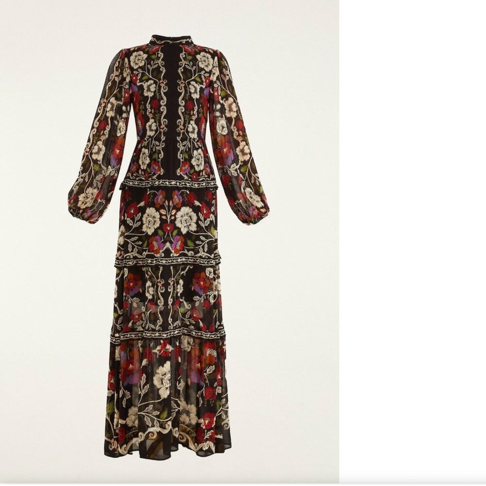NWT FARM Rio Black Rococo Flowers Ruffled Maxi Dress - Picture 2 of 9